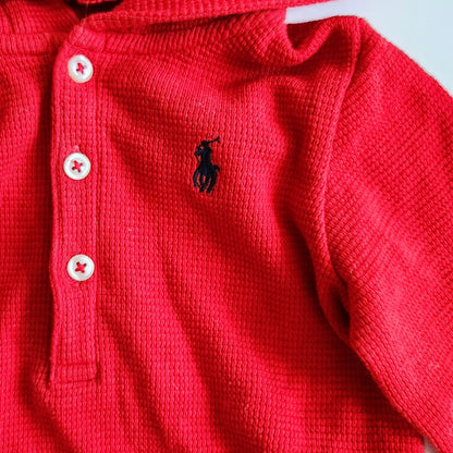 Ralph Lauren Baby Red Soft Cotton Waffle Weave Hooded Coverall Size 9 mos
