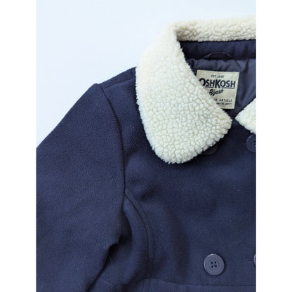 OshKosh B'Gosh Girls Double Breasted Faux Wool Coat Navy Shearling Sz 6X