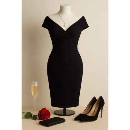 🖤 Adrianna Papell Black Ruched Vintage Style Cocktail Dress Women’s Size 8