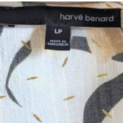 Harvé Benard White & Blush Floral Gold Metallic Short Sleeve Wrap Blouse Sz LP