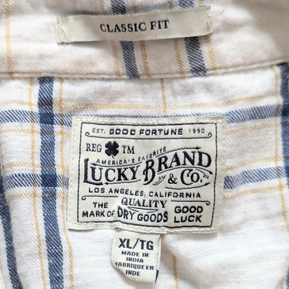 Lucky Brand Men's Short Sleeve Classic Fit Blue Plaid Cotton Flannel Shirt Sz XL
