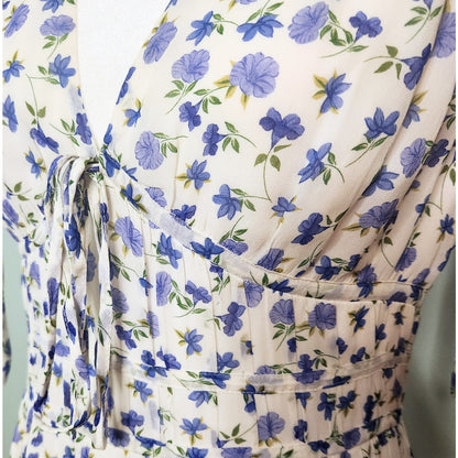 Shoshanna Helena Dress Size 8 Blue Floral Sleeveless Lightweight Viscose Midi
