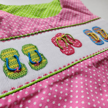Beaux et Belles New Orleans 2-piece Pink & Green Polka Dot Flip Flops Set Size 6